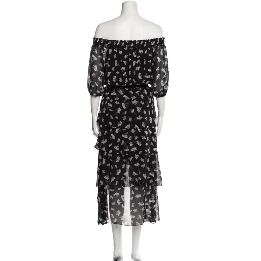Maje Floral Off Shoulder Hi Low Black White Asymmetrical Midi Dress US M l FR 38 - Picture 8 of 14